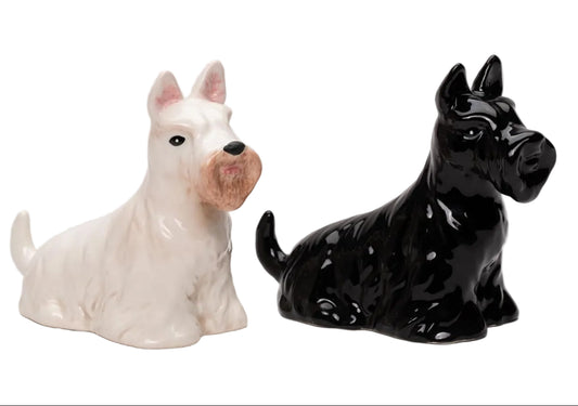 Cosmos Gifts Fine Ceramic Scottish Terrier Dogs Salt and Pepper Shakers Set 4" H Black White Beige