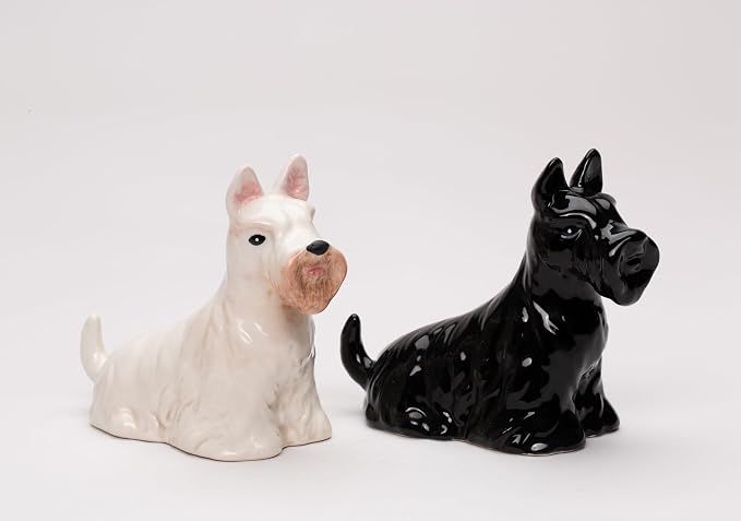 Cosmos Gifts Fine Ceramic Scottish Terrier Dogs Salt and Pepper Shakers Set 4" H Black White Beige