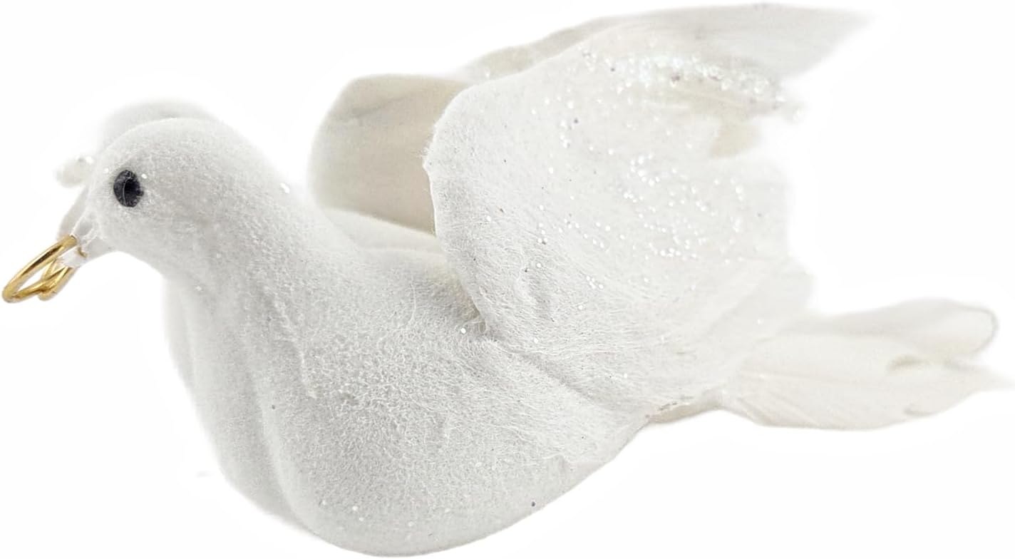 Party Favors Plus White Glitter Love Doves Wedding Ornament with Gold Rings 5 x 2 In Set of 2