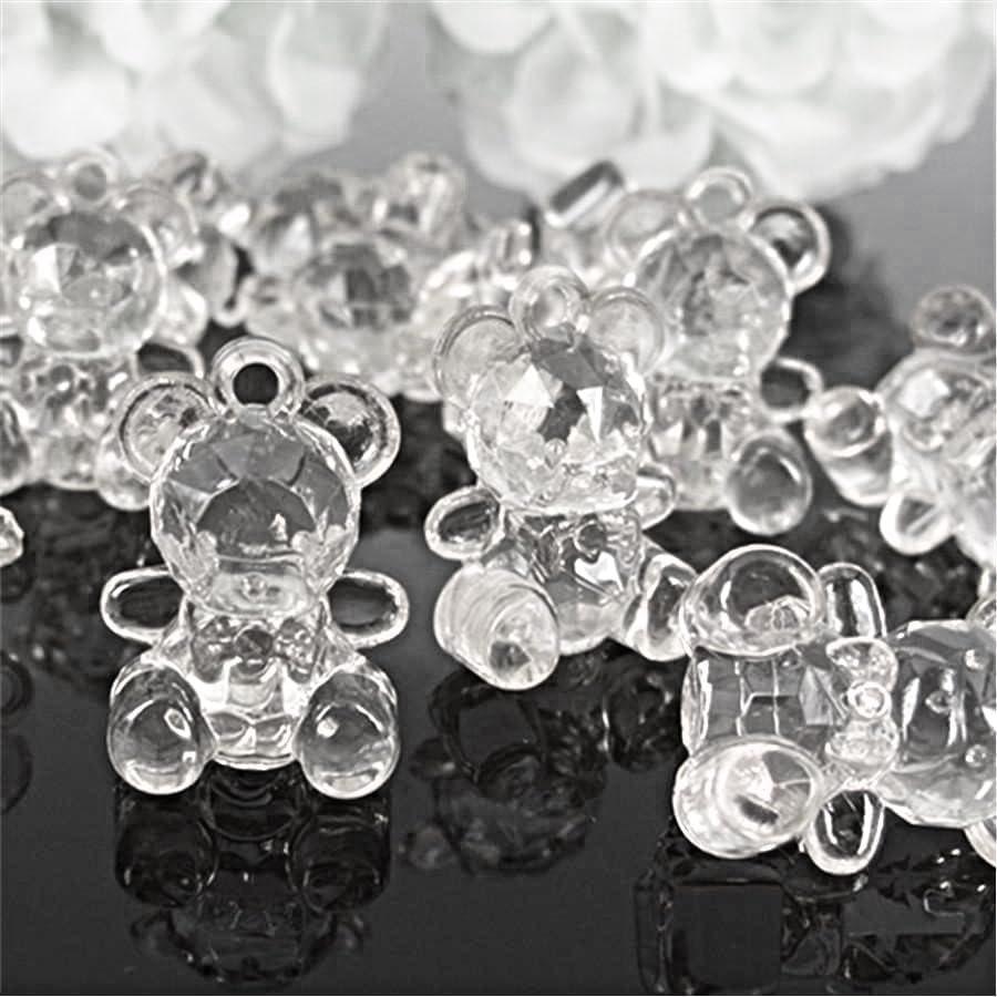 Clear Crystal Transparent Baby Shower Bear Charms, 24 Pack