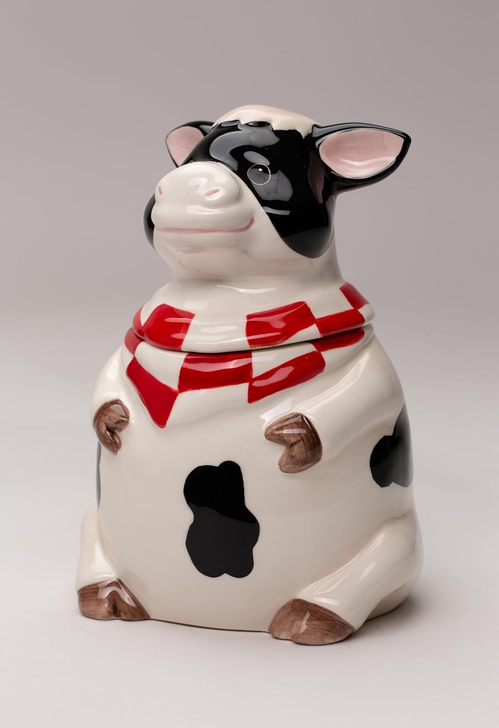 Cosmos Gifts Fine Ceramic Barnyard Milk Cow with Red Checkered Bandana Candy Jar 6-3/4" H 61759