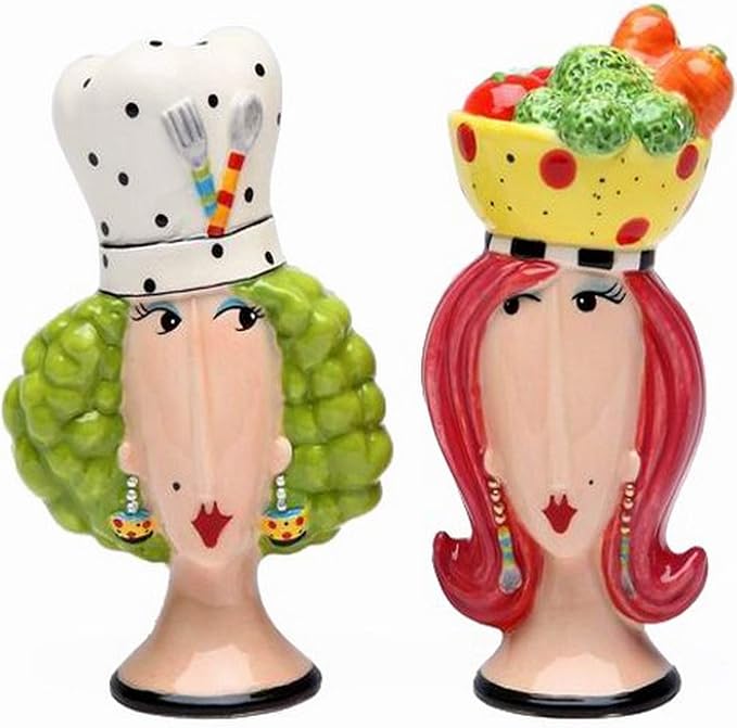 Appletree Design Chef and Lady Ceramic Salt and Pepper Shaker Set 3.88" H