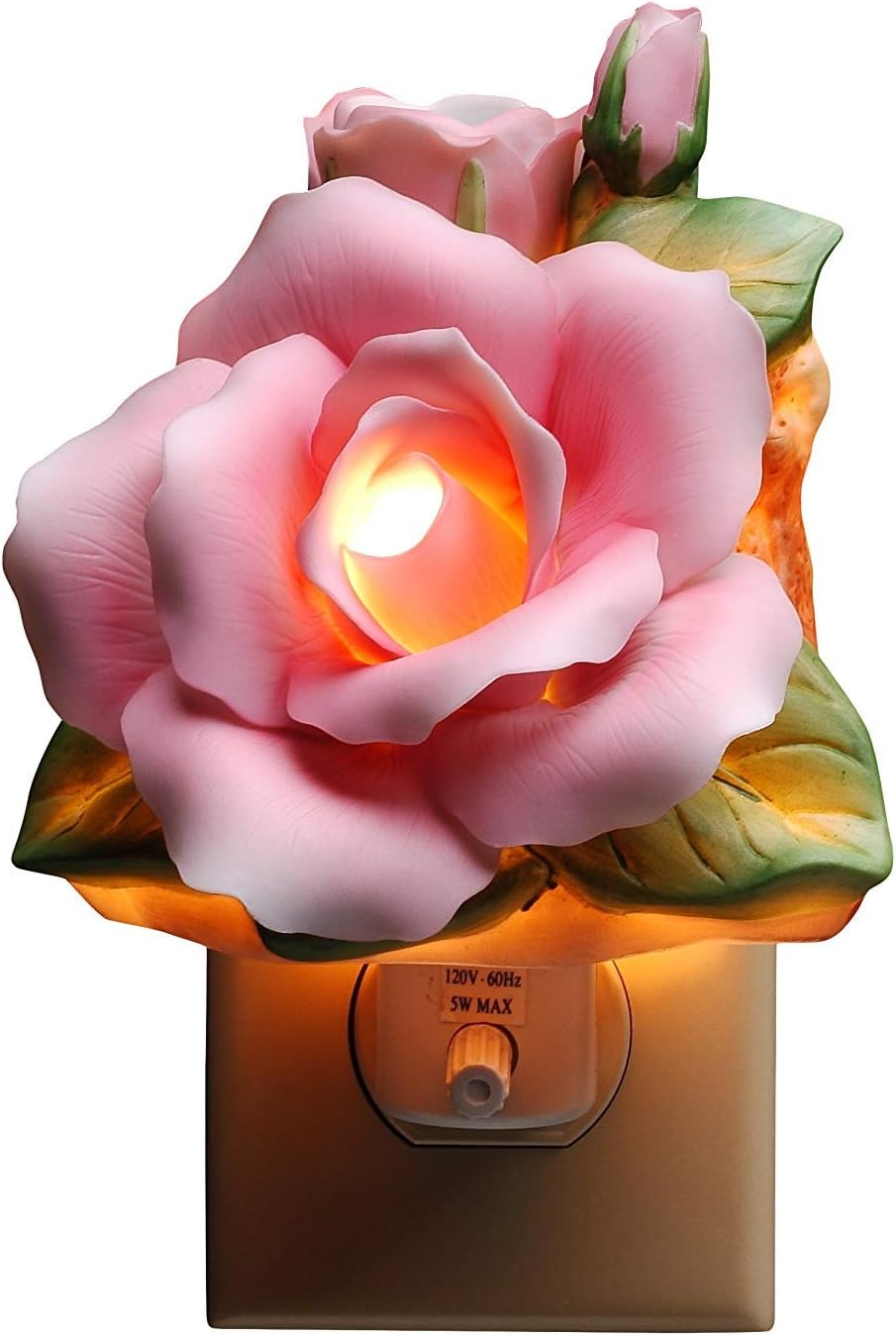 Cosmos Gifts Fine Porcelain Pink Rose Plug-in Night Light Figurine 5" H