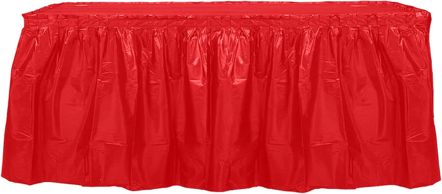 Party Favors Plus Red Plastic Tablecloth 54x108 Inch with Table Skirt 2 Piece Set
