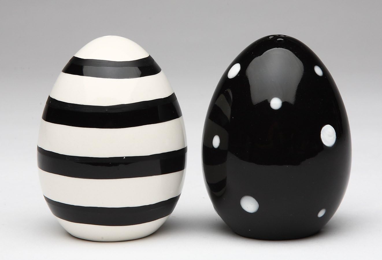 Appletree Ceramic Black and White Egg Shaped Salt and Pepper Shakers Set 2.75" H