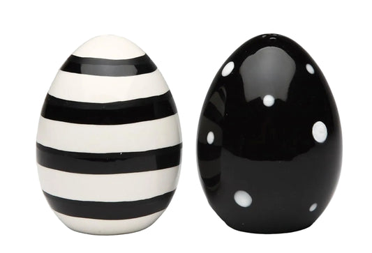 Appletree Ceramic Black and White Egg Shaped Salt and Pepper Shakers Set 2.75" H