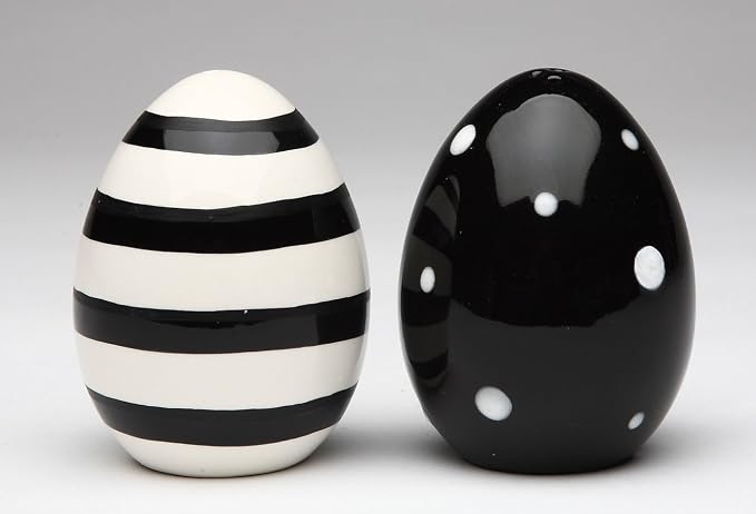 Appletree Ceramic Black and White Egg Shaped Salt and Pepper Shakers Set 2.75" H
