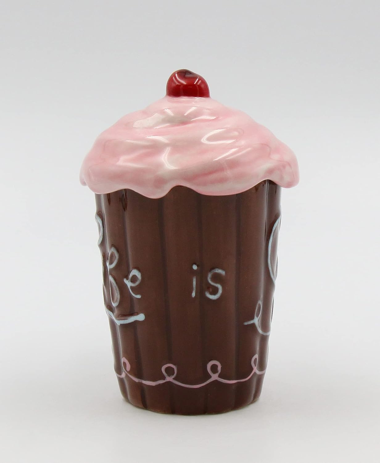 Appletree Design Life Is Sweet Ceramic Mug with Pink Lid 5-3/4" H