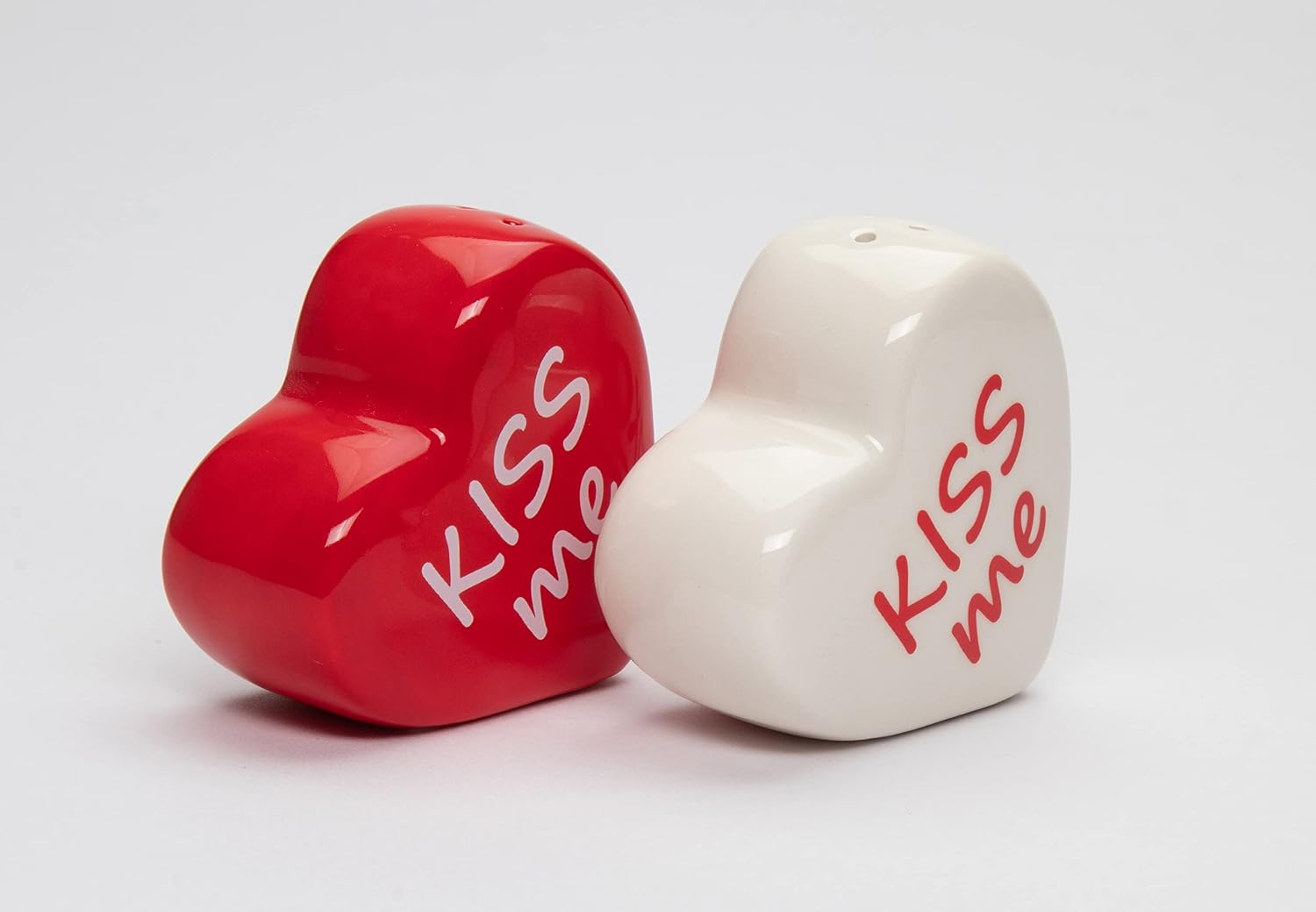 Cosmos Gifts Fine Ceramic Valentine Kiss Me Love Red Heart Salt & Pepper Shakers Set 2-1/2" H