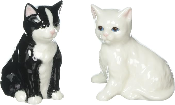 Cosmos Gifts Fine Ceramic Black and White Cats Salt and Pepper Shakers Set 2-7/8" H