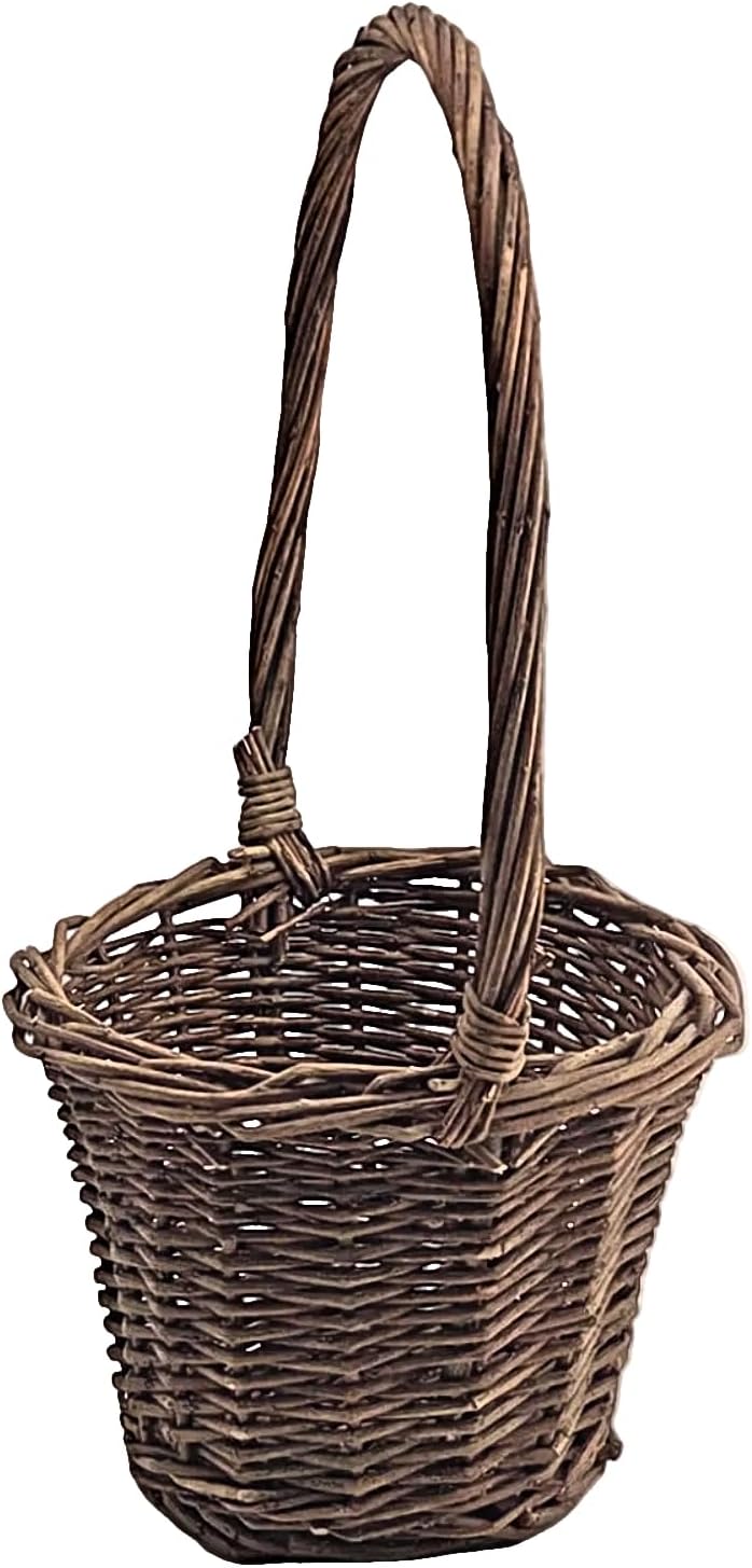 Rustic Brown Woven Willow Basket with Tall Overhead Handle, 1 Piece