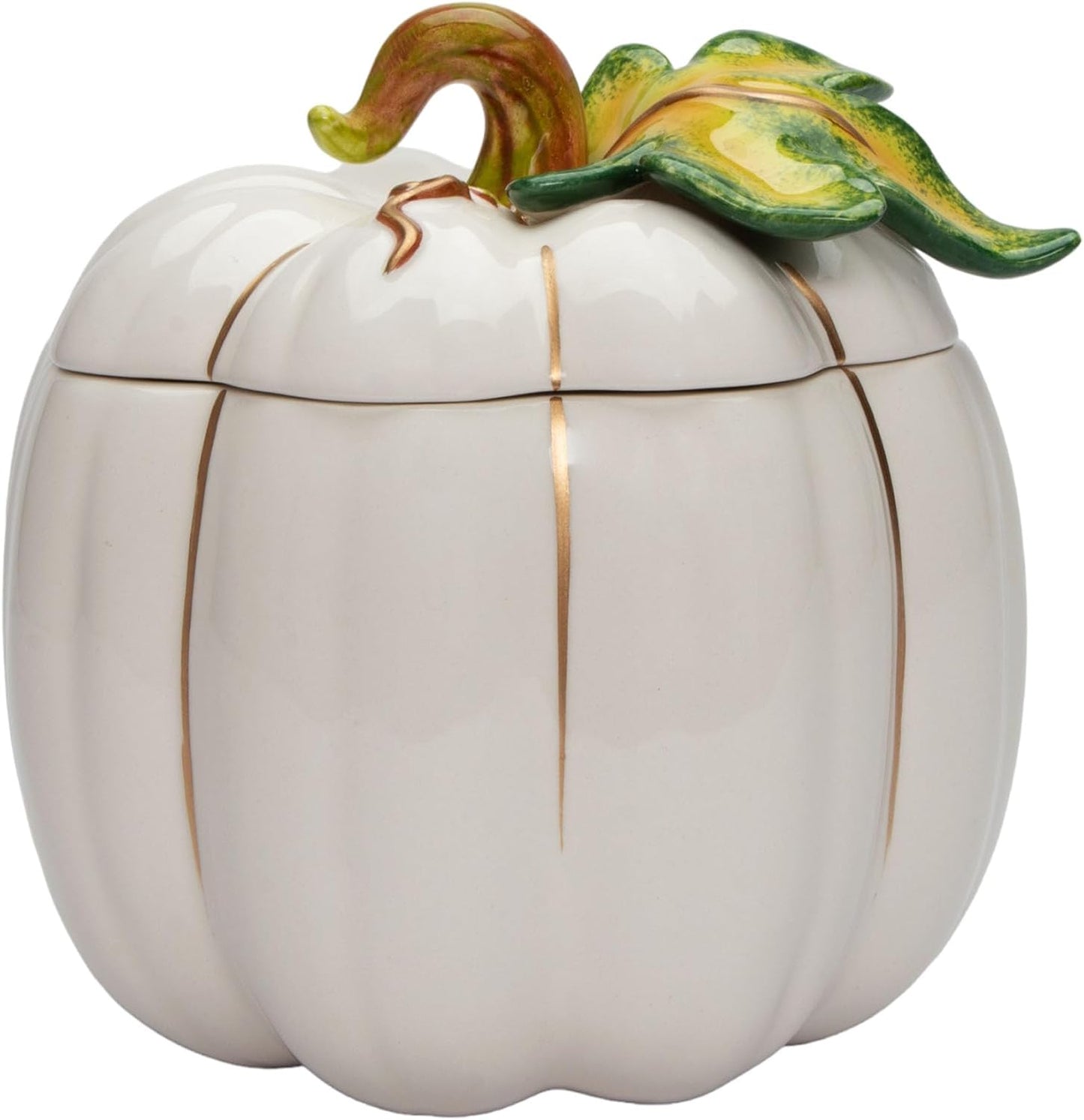 Cosmos Gifts Fine Ceramic Thanksgiving Harvest White Pumpkin Cookie Candy Jar 6-5/8" L