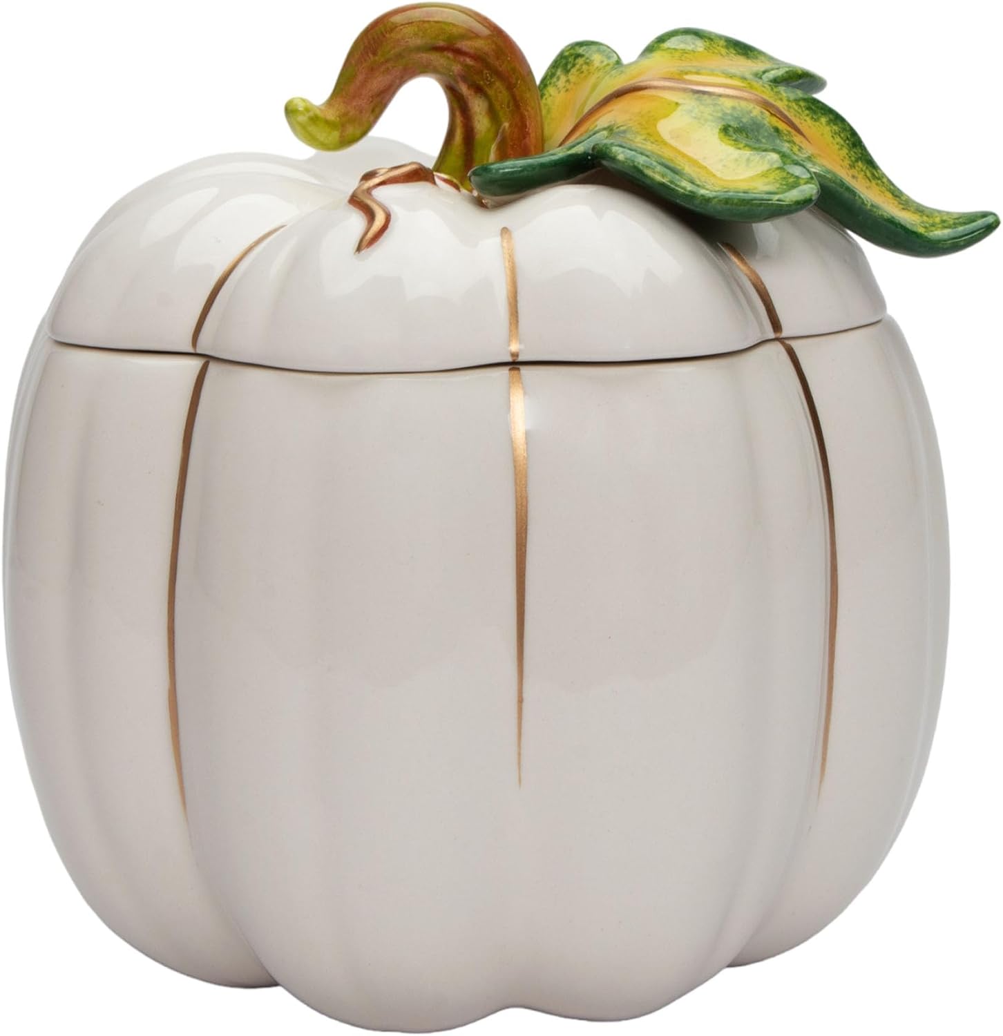 Cosmos Gifts Fine Ceramic Thanksgiving Harvest White Pumpkin Cookie Candy Jar 6-5/8" L