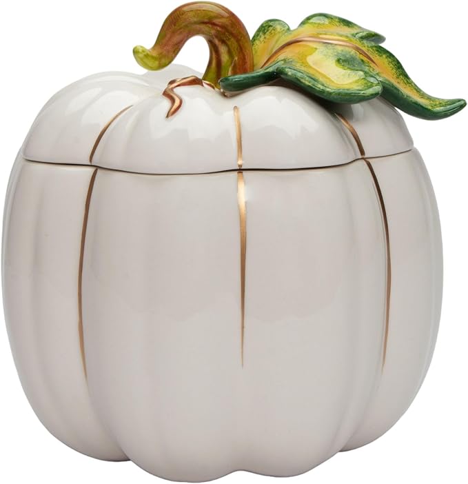 Cosmos Gifts Fine Ceramic Thanksgiving Harvest White Pumpkin Cookie Candy Jar 6-5/8" L