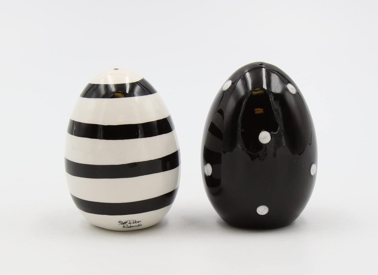 Appletree Ceramic Black and White Egg Shaped Salt and Pepper Shakers Set 2.75" H