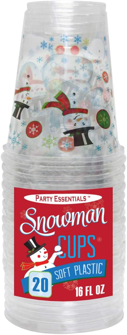 Party Essentials Soft Plastic Snowman Party Cups 16-Ounce 20 Count