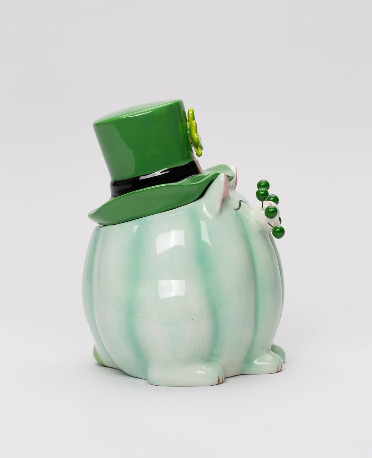 Cosmos Gifts Ceramic St. Patrick's Day Whisker Cat Candy Jar 6-1/2" H