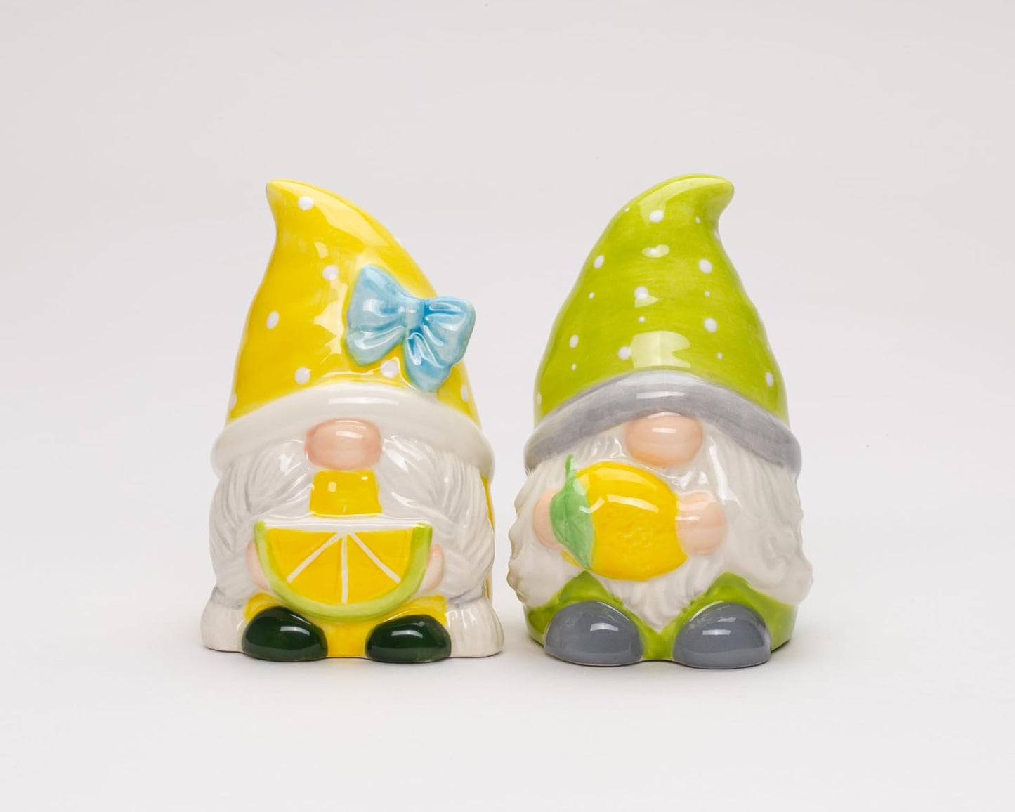 Cosmos Gifts Fine Ceramic Summer Lemon Lime Cool Gnome Couple Salt and Pepper Shakers Set 3-5/8" H Yellow Green