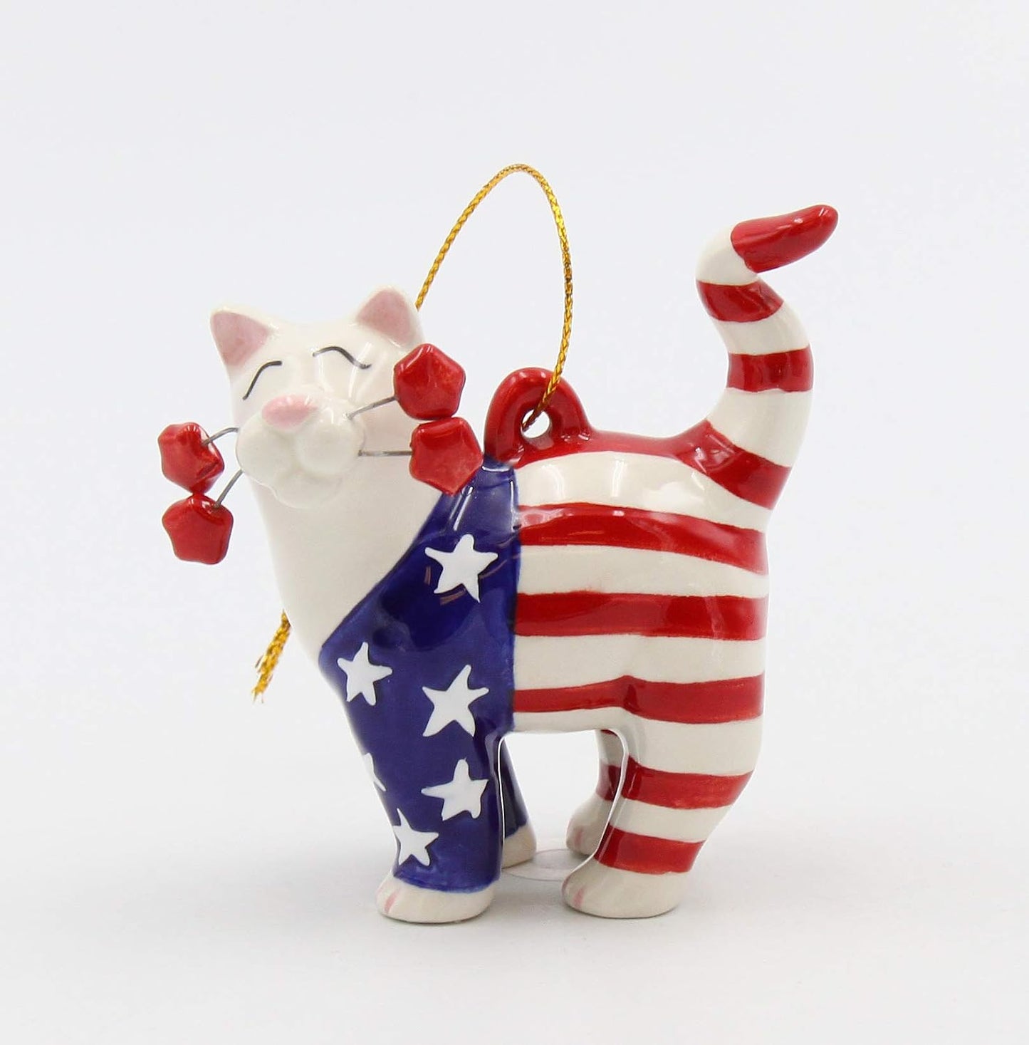 Cosmos Gifts Fine Ceramic Whisker Uncle Sam Cat Patriot American Flag Figurine 5-3/4" H