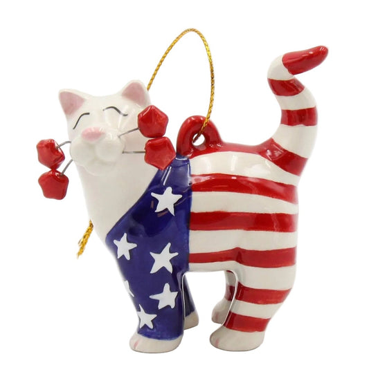 Cosmos Gifts Fine Ceramic Whisker Uncle Sam Cat Patriot American Flag Figurine 5-3/4" H