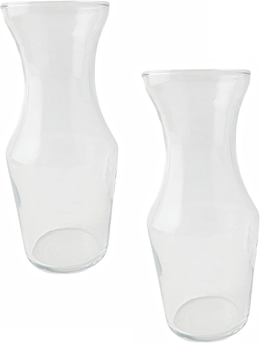 7.5 oz Clear Glass Mini Wine Carafe, Set of 2 | Hourglass Shape, Wide Mouth Opening, Flower Display, Transparent Body, Tapered Base