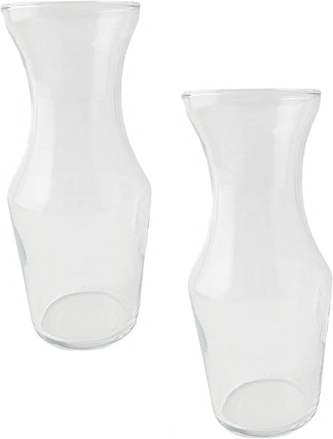 7.5 oz Clear Glass Mini Wine Carafe, Set of 2 | Hourglass Shape, Wide Mouth Opening, Flower Display, Transparent Body, Tapered Base