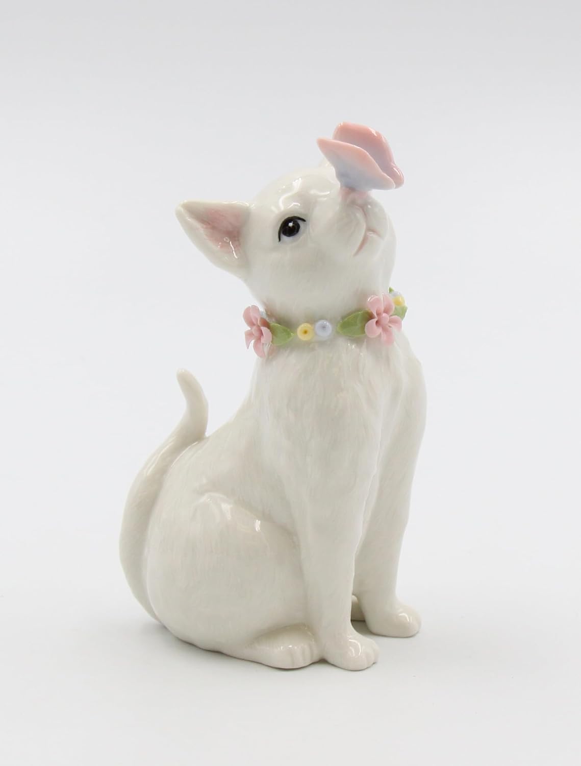 Cosmos Gifts Fine Porcelain White Cat with Flowers Ring Holder 2-3/4" x 2" x 4-1/2" H 11004