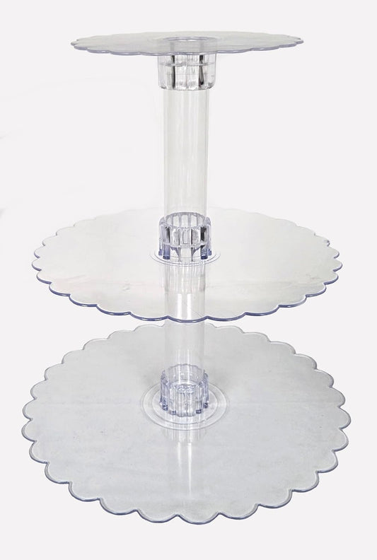 Party Favors Plus Clear Acrylic 3 Tier Cupcake Stand Scalloped Plates 14 12 8 Inch