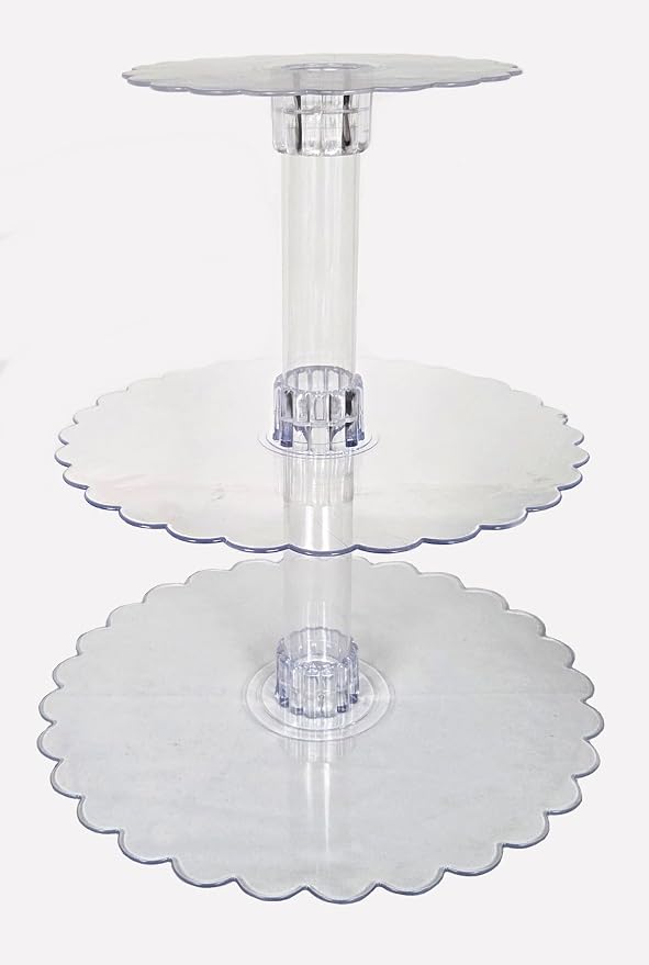 Party Favors Plus Clear Acrylic 3 Tier Cupcake Stand Scalloped Plates 14 12 8 Inch