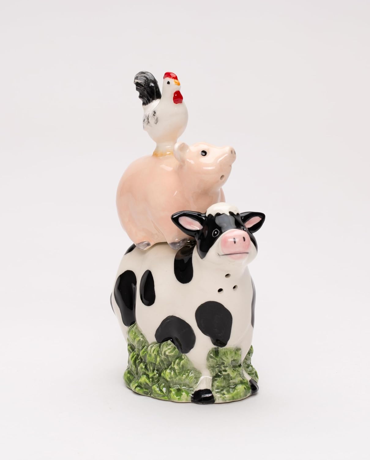 Cosmos Gifts Fine Ceramic Country Farmhouse Cow Pig and Rooster Salt & Pepper Shakers Set 4-7/8" H 21167
