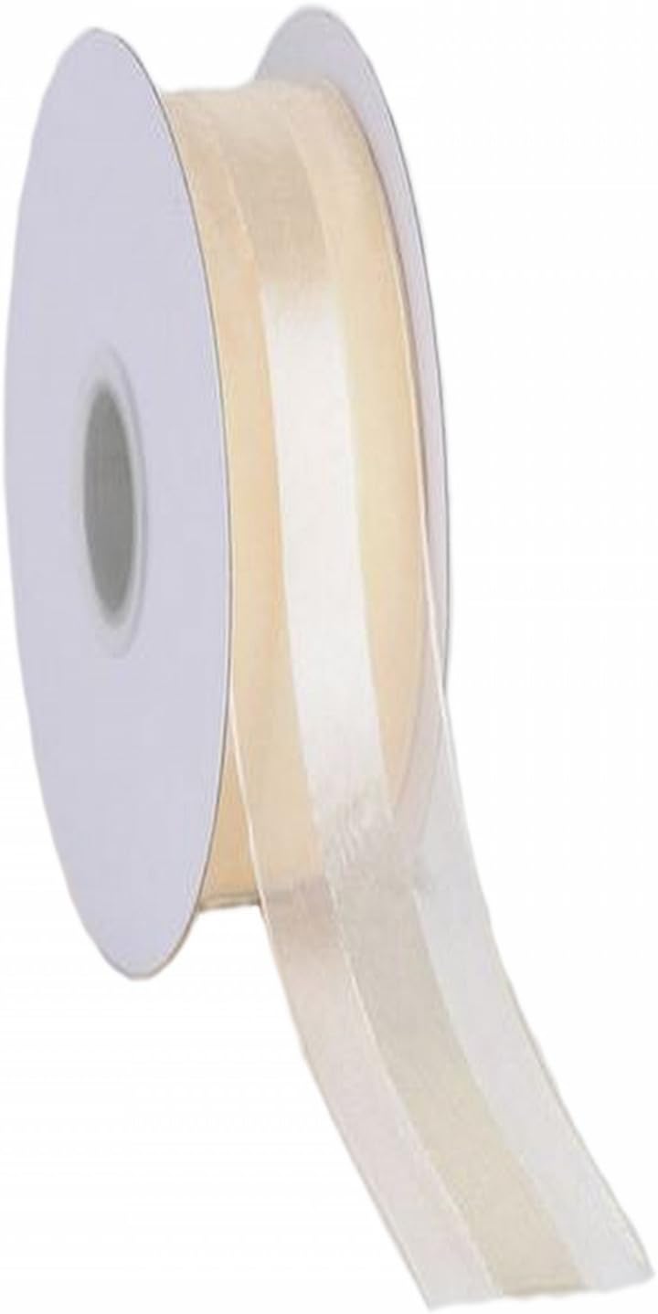 Creative Ivory Sheer Organza and Satin Ribbon 7/8in 25 Yards