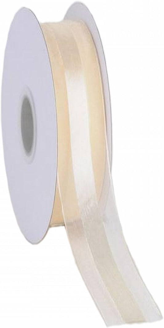 Creative Ivory Sheer Organza and Satin Ribbon 7/8in 25 Yards