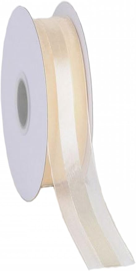 Creative Ivory Sheer Organza and Satin Ribbon 7/8in 25 Yards