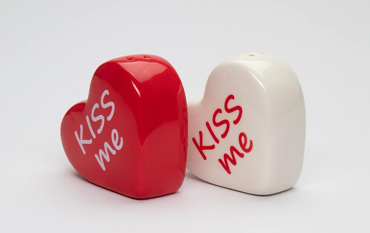 Cosmos Gifts Fine Ceramic Valentine Kiss Me Love Red Heart Salt & Pepper Shakers Set 2-1/2" H