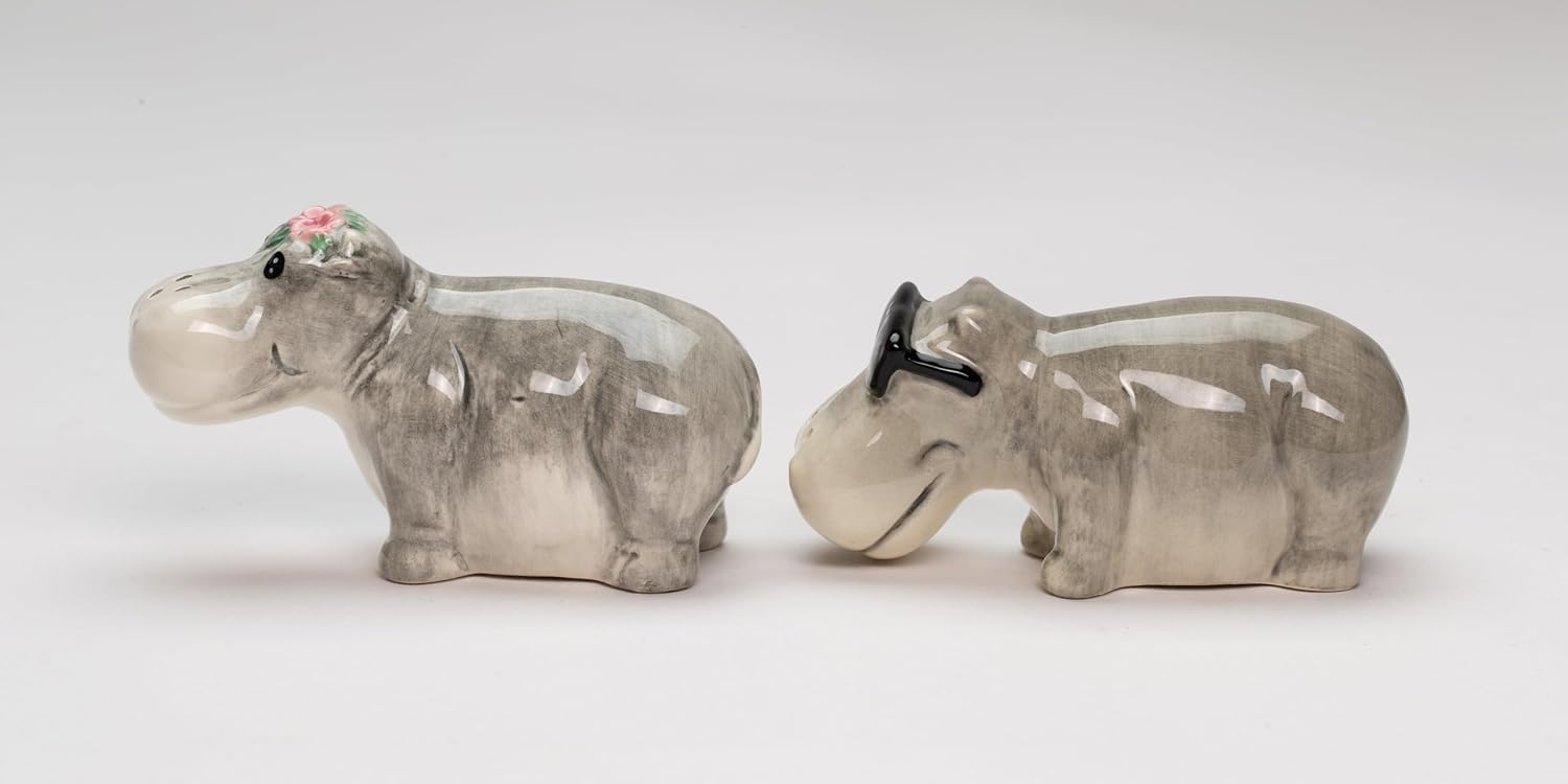 Cosmos Gifts Fine Ceramic Hippo Coupe Hippopotamus Salt & Pepper Shakers Set 3-1/2"