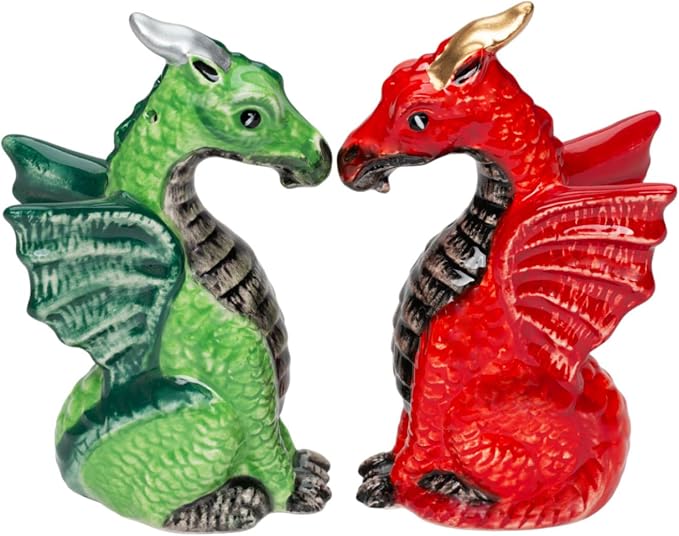 Cosmos Gifts 21096 Medieval Red & Green Dragon Salt and Pepper Shakers