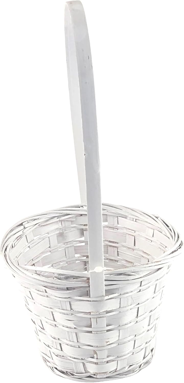 Round White Wicker Baskets with Handle, 2 Pieces