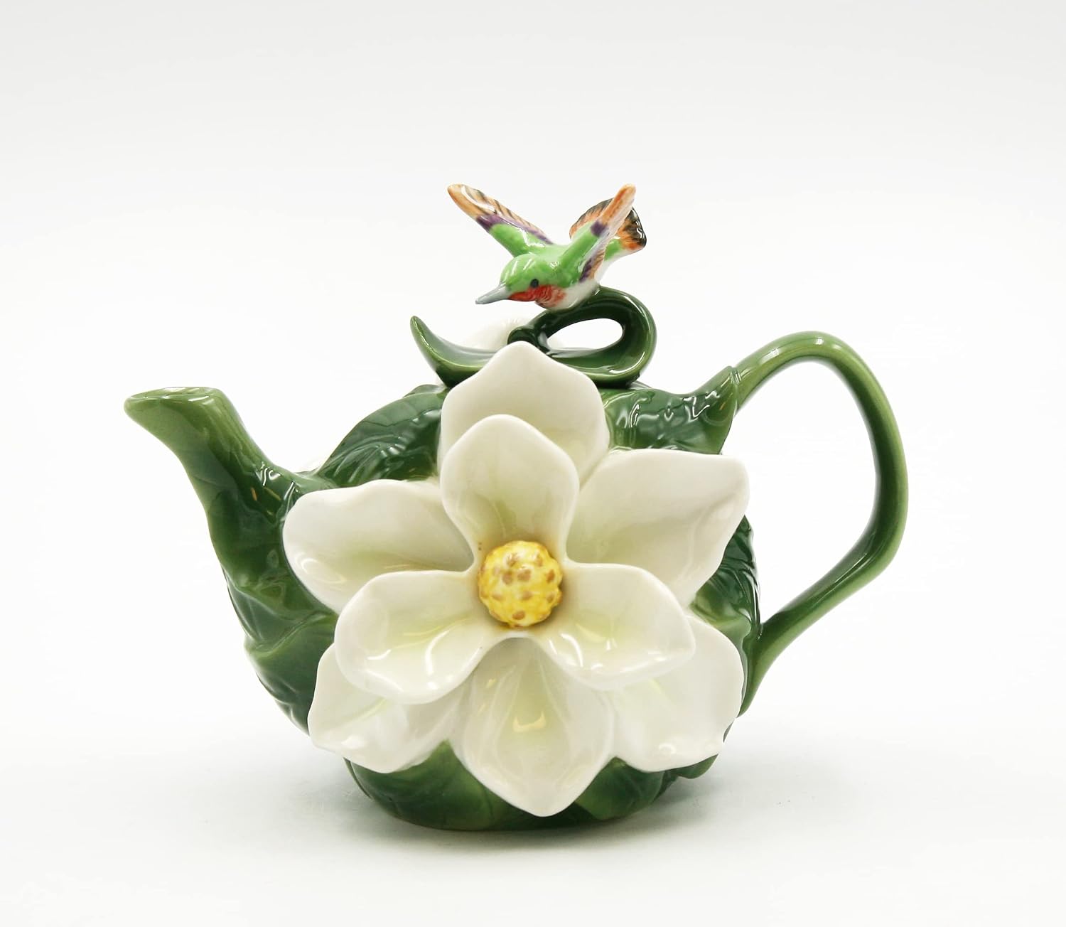 Cosmos Gifts Fine Porcelain Magnolia Flower Teapot with Hummingbird 4-5/8" H
