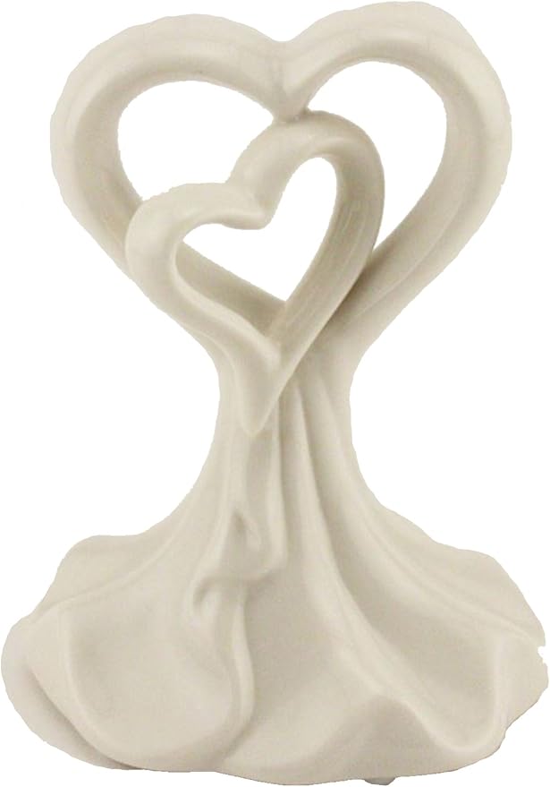 Party Favors Plus Porcelain Ceramic Double Heart Antique White 5.5 Inch Wedding Cake Top