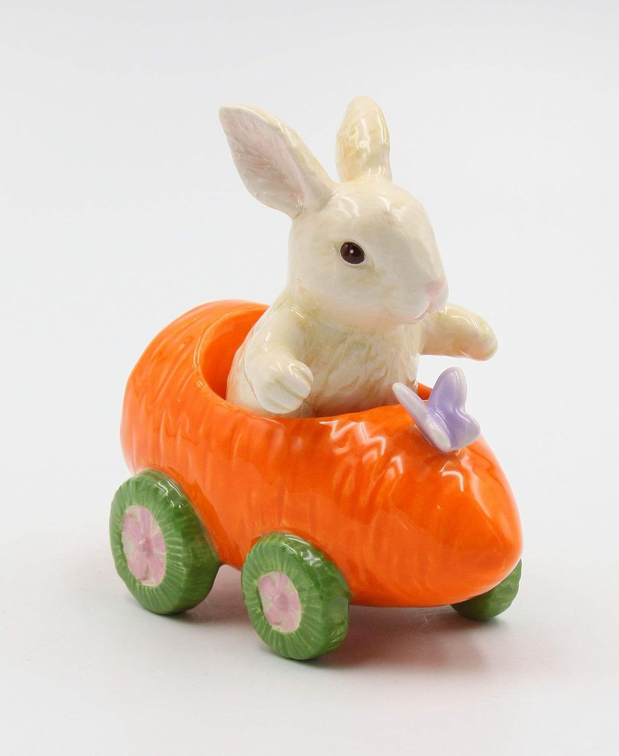 Cosmos Gifts Fine Ceramic Bunny Rabbit on Carrot Cart Salt & Pepper Shakers 4-1/4" L