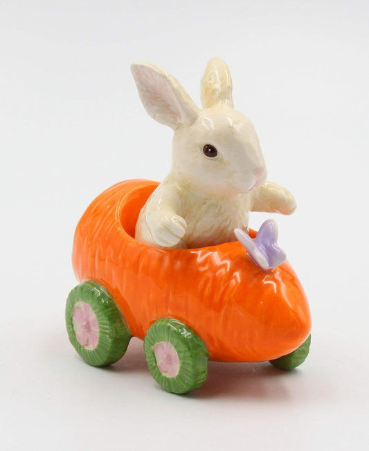 Cosmos Gifts Fine Ceramic Bunny Rabbit on Carrot Cart Salt & Pepper Shakers 4-1/4" L