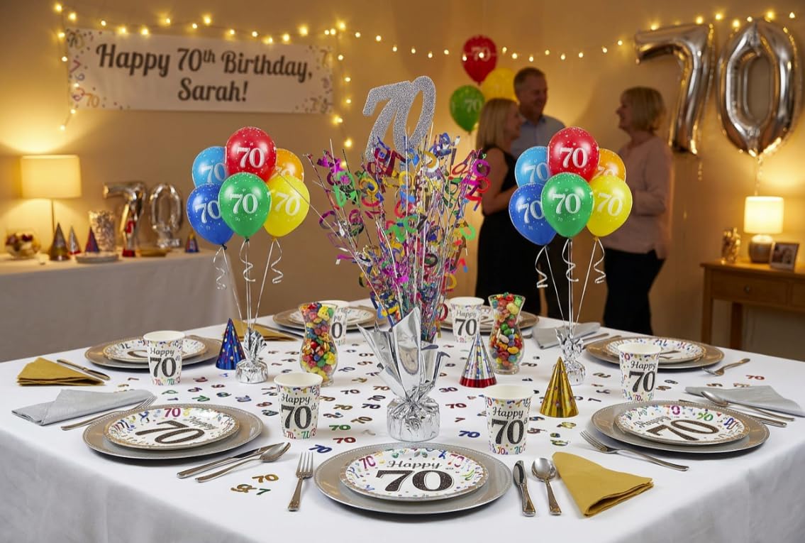Silver Glitter 70th Birthday Balloon Weight Centerpieces, 2 Pieces