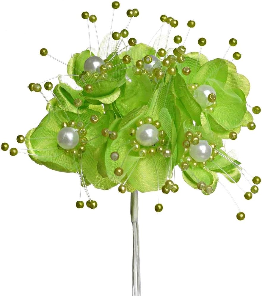 Party Favors Plus Apple Green Satin Pearl Organza Flowers 72 Count