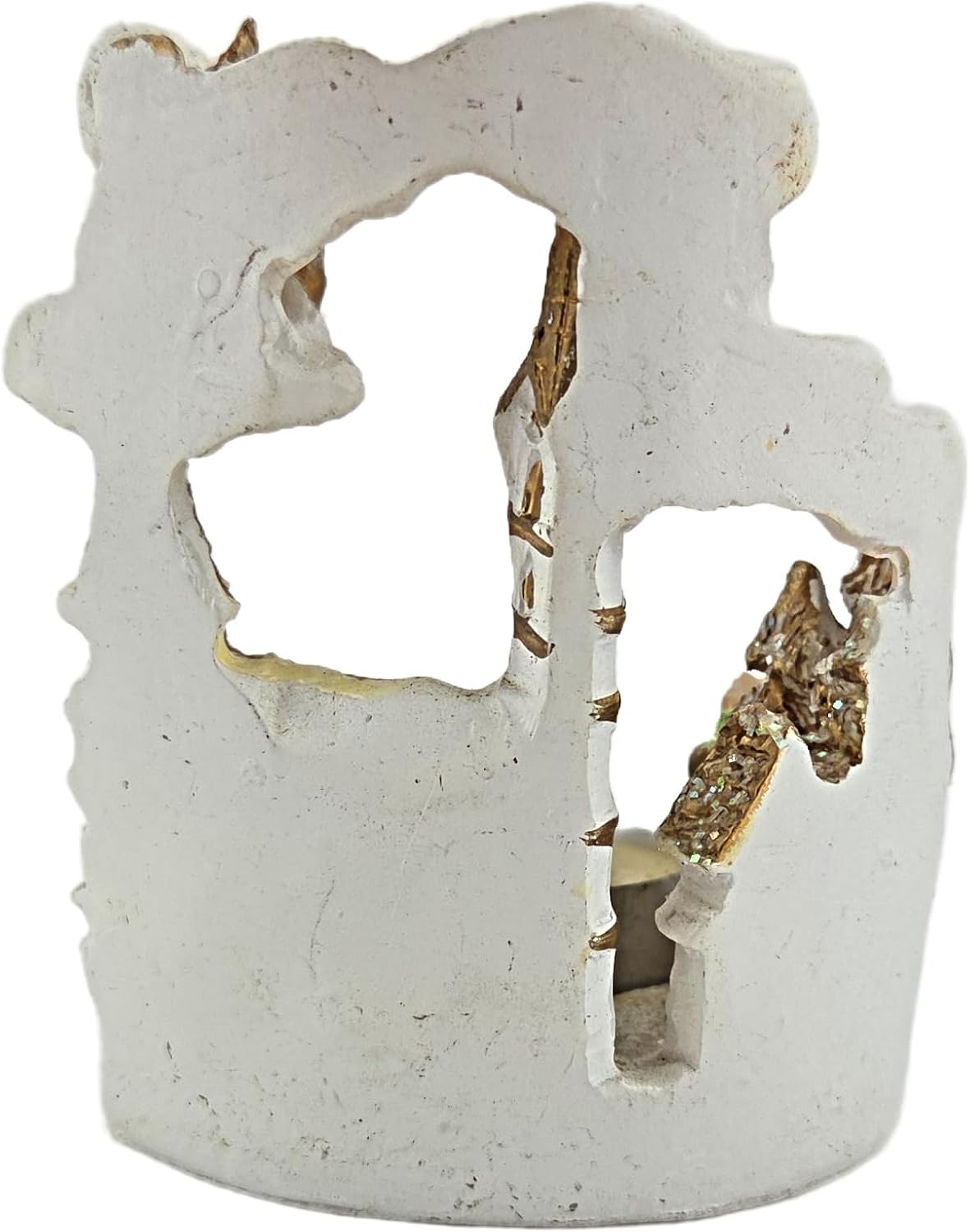 Party Favors Plus Angel and Church Figurine Tea Light Candle Holder White Gold Polyresin 3 Inch Set of 2