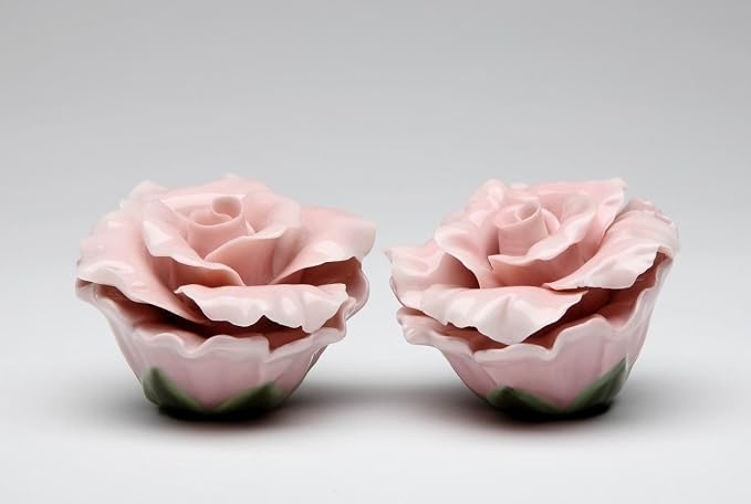 Cosmos Gifts Fine Porcelain Pink Rose Salt & Pepper Shakers Set 2-1/2" H