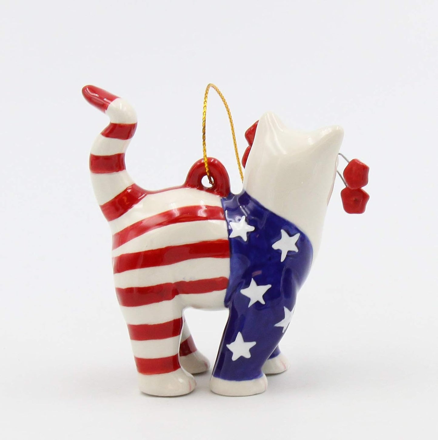Cosmos Gifts Fine Ceramic Whisker Uncle Sam Cat Patriot American Flag Figurine 5-3/4" H