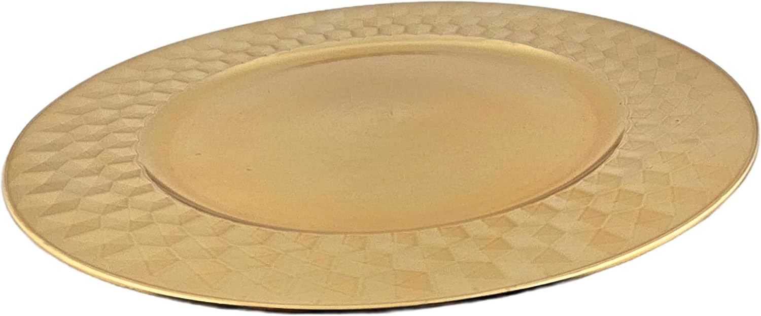 Party Favors Plus Gold Round Plastic Charger Plates Diamond Finish 13 Inch 6 Count