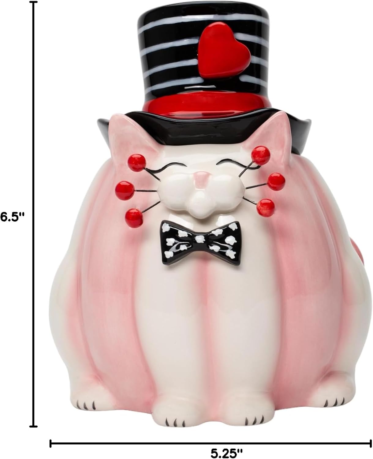 Cosmos Gifts Ceramic Valentine's Whisker Cat Candy Jar 6-1/2" H Pink