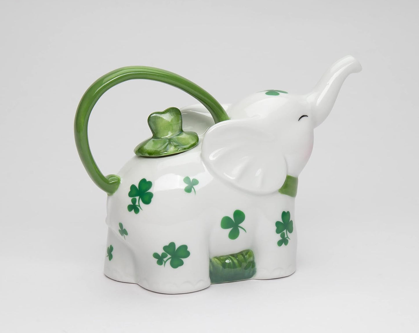 Cosmos Gifts Fine Porcelain Shamrock Lucky Elephant Teapot 7.25 In Green