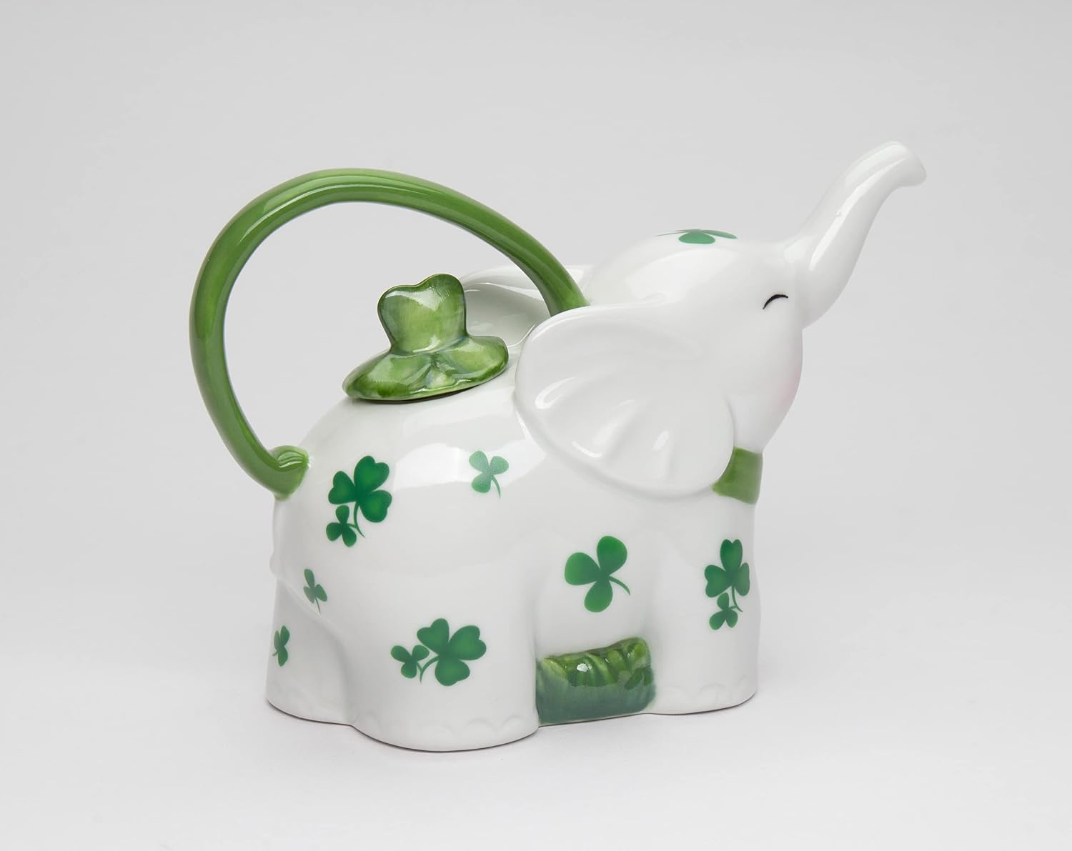 Cosmos Gifts Fine Porcelain Shamrock Lucky Elephant Teapot 7.25 In Green